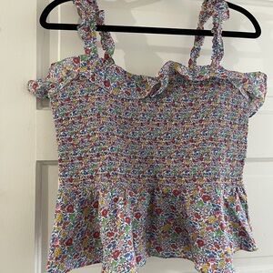 J. Crew Floral Liberty Print Smocked Ruffle Strap Top Large